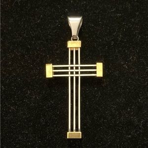 Large Stainless Steel 3-Bar Grid Cross Pendant